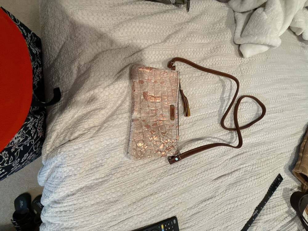 WAG Wild Goose Hair-On-Hide Leather Crossbody Wristlet with Rose Gold Foil